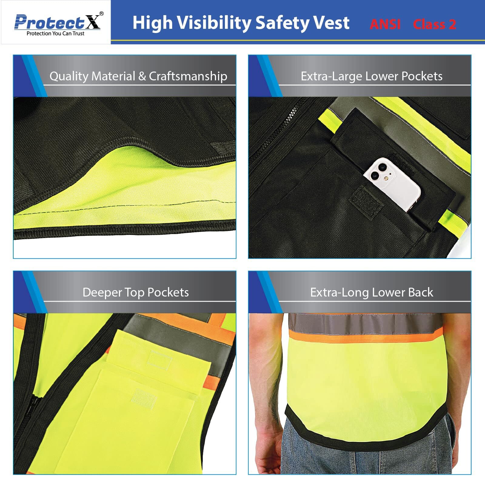 Gilet Réfléchissant Prowiste Cyclisme Homme/Femme - Jaune Fluo, Bandes Réfléchissantes, Respirant (Mesh)