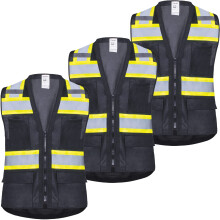 ProtectX Warnweste mit hoher Sichtbarkeit, Klasse 2, fr Mnner und Frauen, 3er-Pack, reflektierende Weste mit Taschen und Reiverschluss, Warnweste