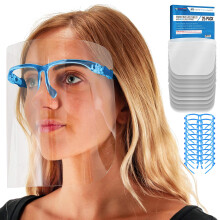 Bezpecnostn oblicejov tty TCP Global Salon World s modrmi obrouckami brl (balen po 25 ks) - Ultra cir ochrann celooblicejov tty na ochra