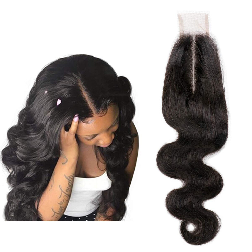 Droompakket Unisex Not,Specified Dreampack Brazilian 2X6 Lace Closure Remy Human Hair Transparent Lace Closure With Baby Hair Deep Middle Part Closure (Boby 12Inch)