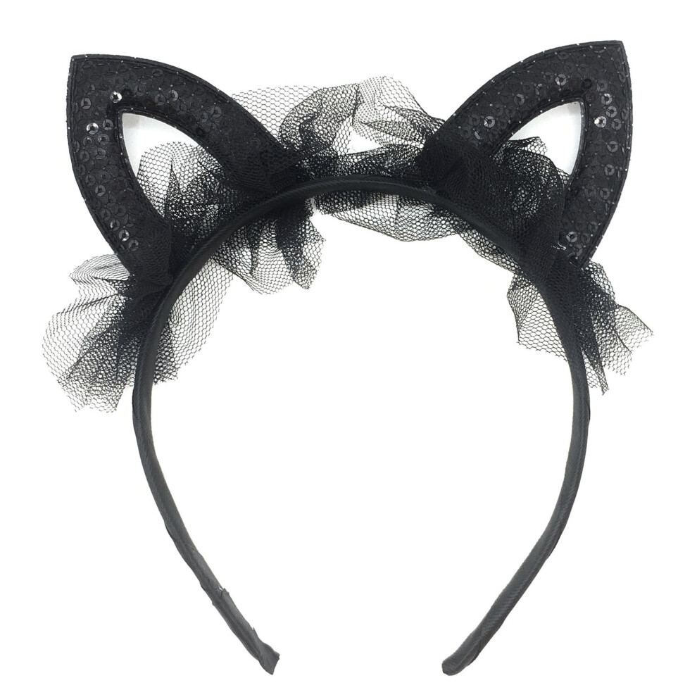 Smyaxunw Graziose Fasce Per Capelli Con Paillettes In Pizzo Con Orecchie Di Gatto, Graziose Orecchie Di Gatto, In Rete, Graziose, Fermagli Per Capelli Per Ragazze, Accessori Per Capelli (Nero)-image