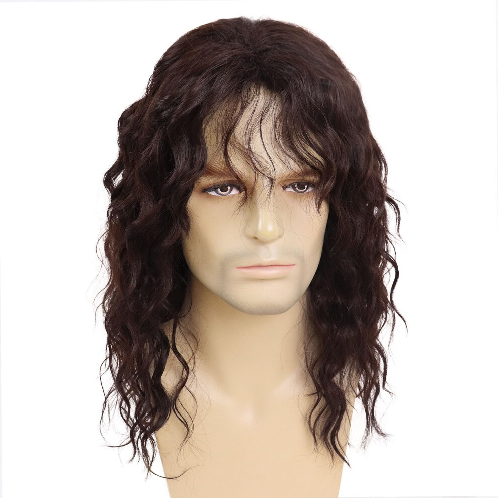 Gnimegil Unisex Brown Long Wigs For Men Synthetic Layered Wavy Cosplay Party Wig 70S 80S Punk Rocker Party California Wig With Bangs