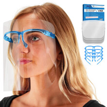 Bezpecnostn oblicejov tty TCP Global Salon World s modrmi obrouckami brl (balen po 4 ks) - Ultra cir ochrann celooblicejov tty na ochran