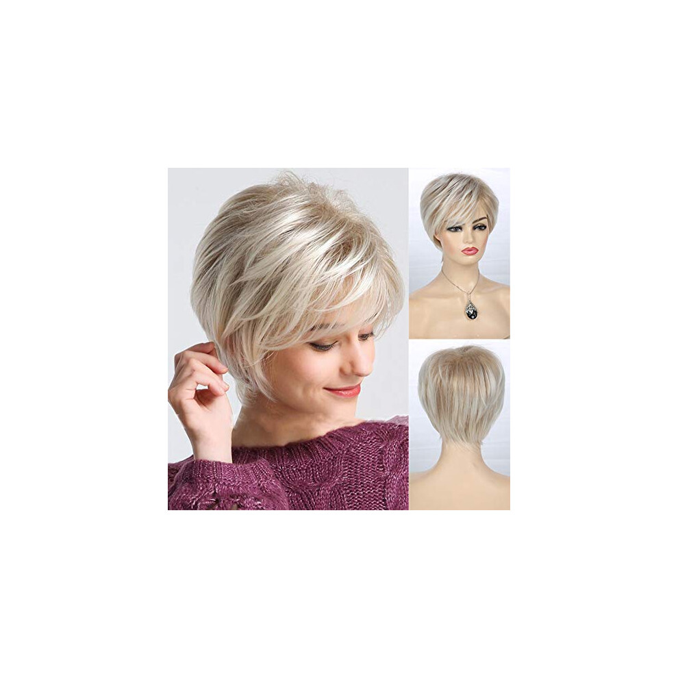 Wiwige Korte Gelaagde Blonde Pruiken Voor Vrouwen, Synthetische Hittebestendige Cosplay Pixie Pruik Met Pruikkapje-image