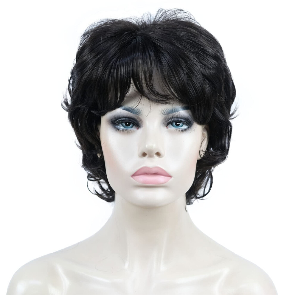 Aimole Unisex Brown Synthetic Wigs Women's Curly Ends Short Fiber Wig With Layered Bangs (4 Dark )