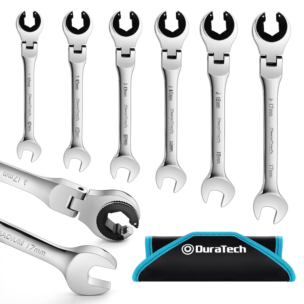 Duratech 6-Piece Ratcheting Wrench Set With Open Flex-Head Metric Ratcheting Tubing Wrench Set 10-17Mm 72-Tooth Gear Cr-V Steel With Organizer Ba 820909680598