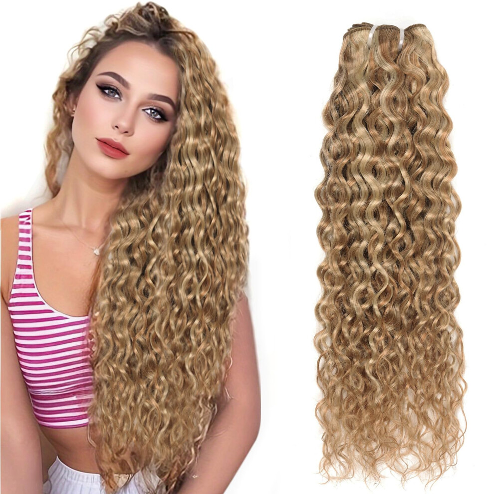 Fashion Line Unisex Brazilian P27/613 Water Wave Blonde Human Hair Extensions Unprocessed Human Hair Bundles Weft 1Pc 100G Piano Color (20"""")
