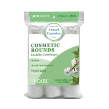 TL Care 100% Premium Cotton Rounds (300 t?lling) med rejsebeholder-fnugfri Ultra Soft & Absorbent 3-lags bomuldspuder til fjernelse af ansigt og