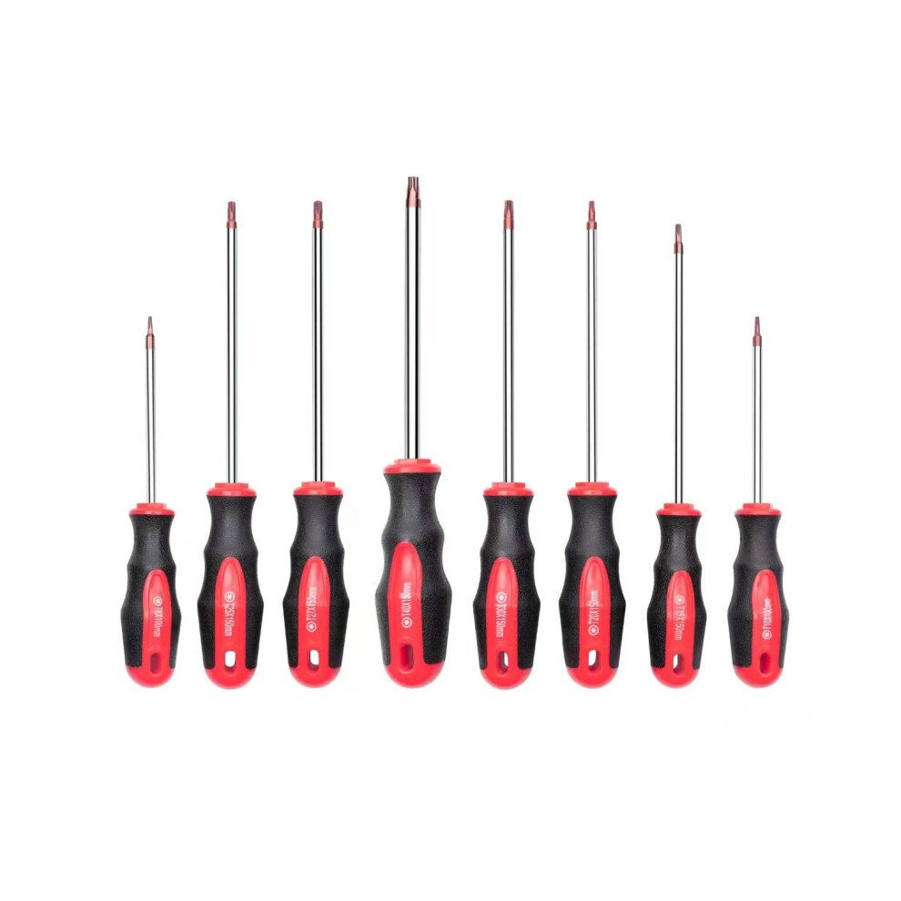 ROTATION 8PCS Magnetic Tip Torx Screwdriver Set  8 Torx Star Screwdrivers  T8  T10  T15  T20  T25  T27  T30  T40 Red Tip | Red  Gloss  S2 Steel-image-OPC-PGFPDR6-NEW