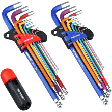 MAXPOWER 18-delige inbussleutel-inbussleutelset Inbussleutelset SAE & metrisch Extra lange armkogeleindset met T-handgreep