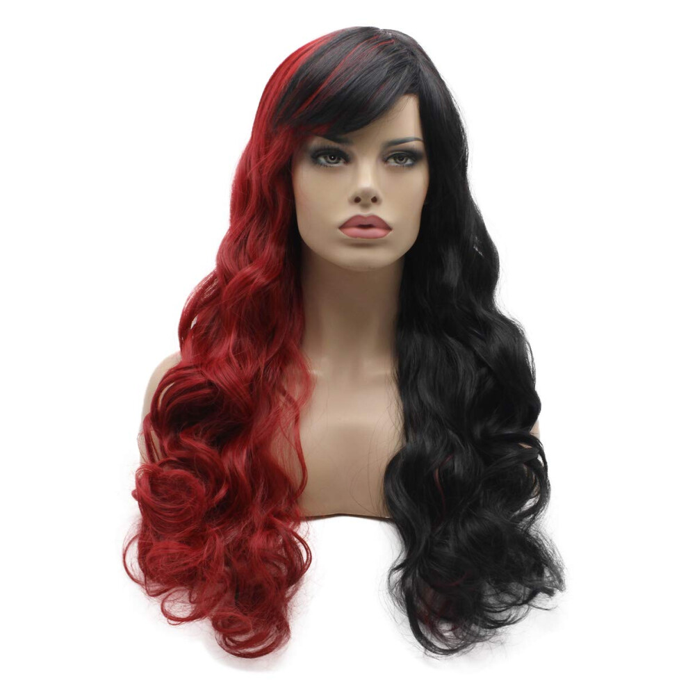 Luxuriant Unisex Black Lushy Hair Synthetic Wig Wavy Long 24In Mix Wig Heavy Density Realistic Wig