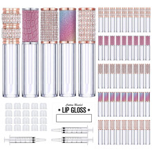 AMORIX 50 Pack Diamond Lip Gloss Tubes with Wand 5ml Empty Rhinestone Lip Gloss Containers Lipgloss Bottles Crystal Lip Gloss Supplies Kit + 3pcs