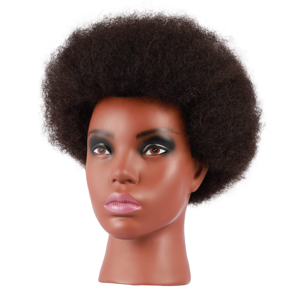 Kalyx Afroamerikanischer Schaufensterpuppenkopf Mit 100 % Echthaar, Krauses, Lockiges Haar, Friseur- Bungskopf, Styling-Trainingskopf, Kosmetik-M-image