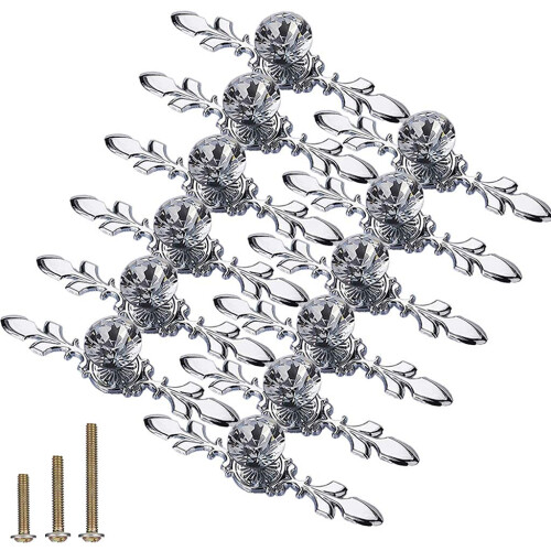ESreake Drawer Dresser Knobs Pull Handles  12 Pack Diamond Clear Crystal Glass Decorative Knobs with Plate Cabinet Cupboard Door Knobs with Screws for