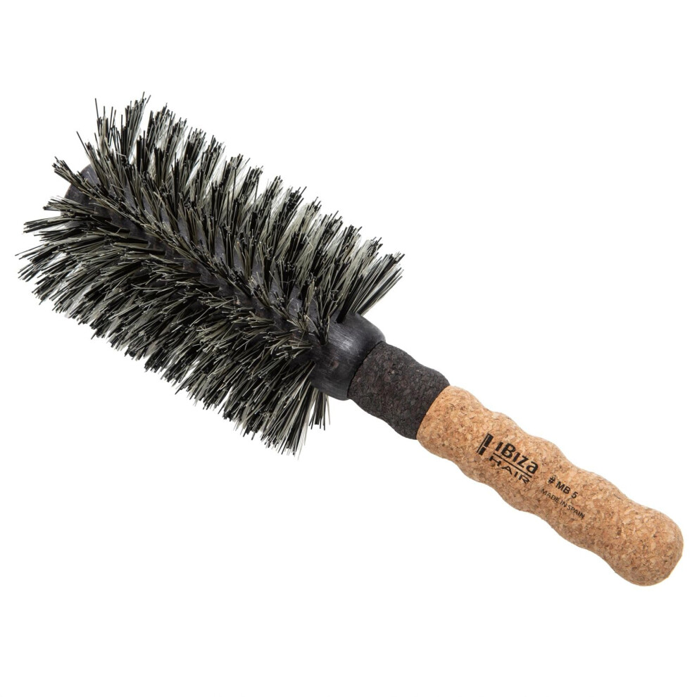 Ibiza Hair Round Boar Bristle Brush (Mb5-80Mm) | Reinforced Boar & Nylon Bristles With Cork Handle | For Loose Curls Big Volume & Large Sections | Ad