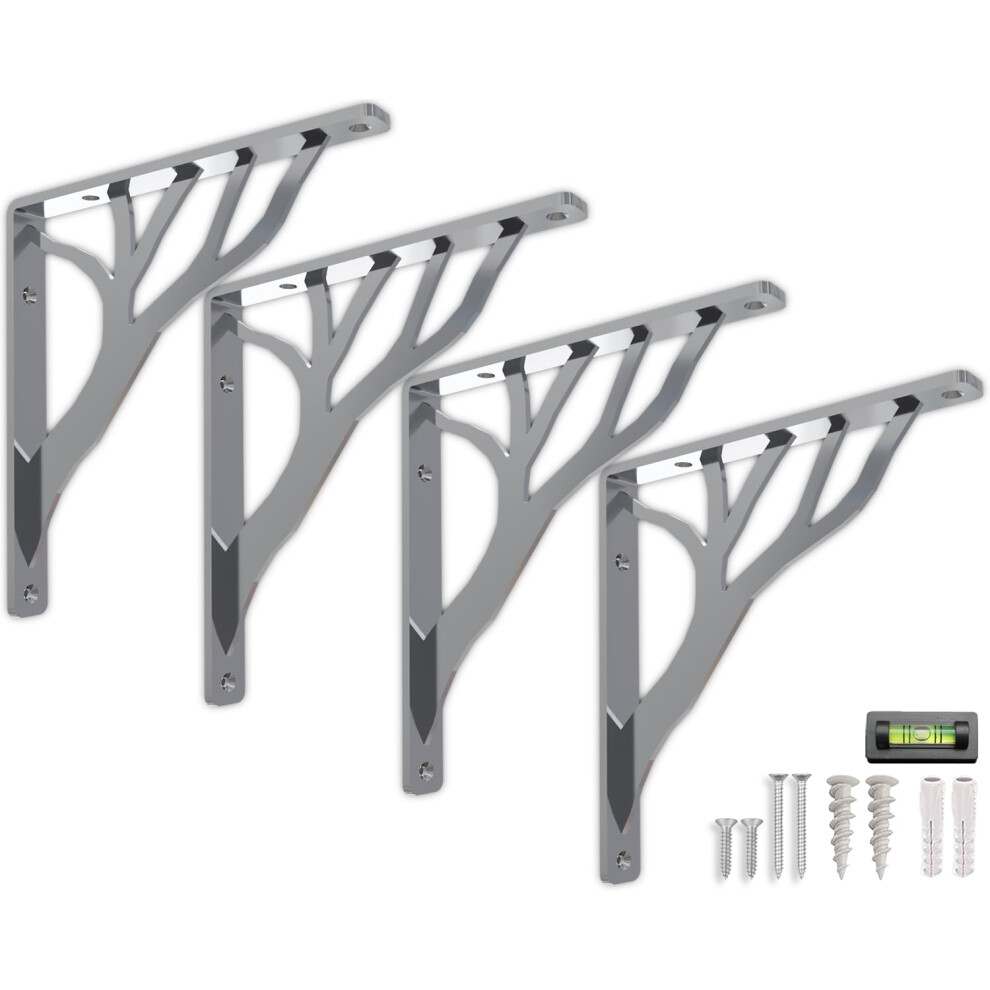 Rustic Tree Shelf L Brackets By Balin Designs (Chrome) For 10 Inch - 12 Inch Shelves - Heavy-Duty Decorative Metal Mantel Bracket Supports - Easy Inst 5065017190101