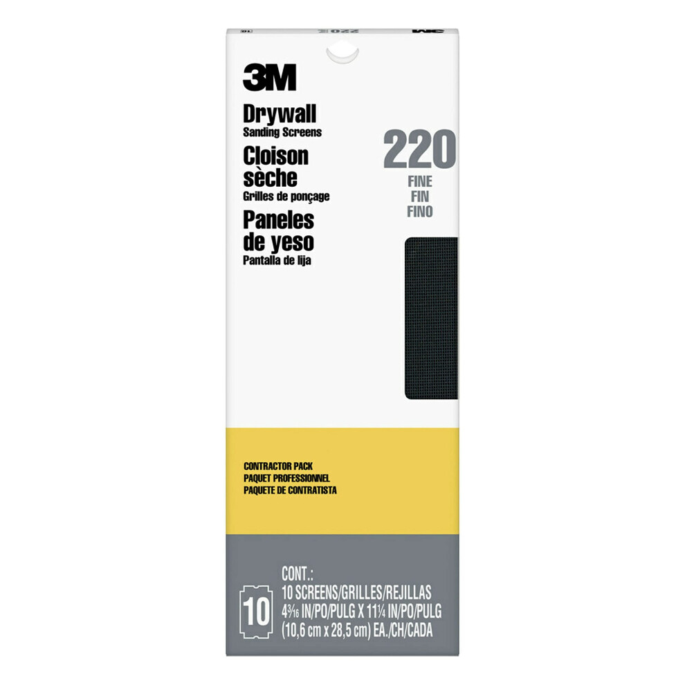 3M Drywall Sanding Screens Pro-Pak  10-Pack  220-Grit  4-3/16 in x 11-1/4 in  Pre-cut for Easy Attachment to Hand or Pole Sander  For Sanding Drywall