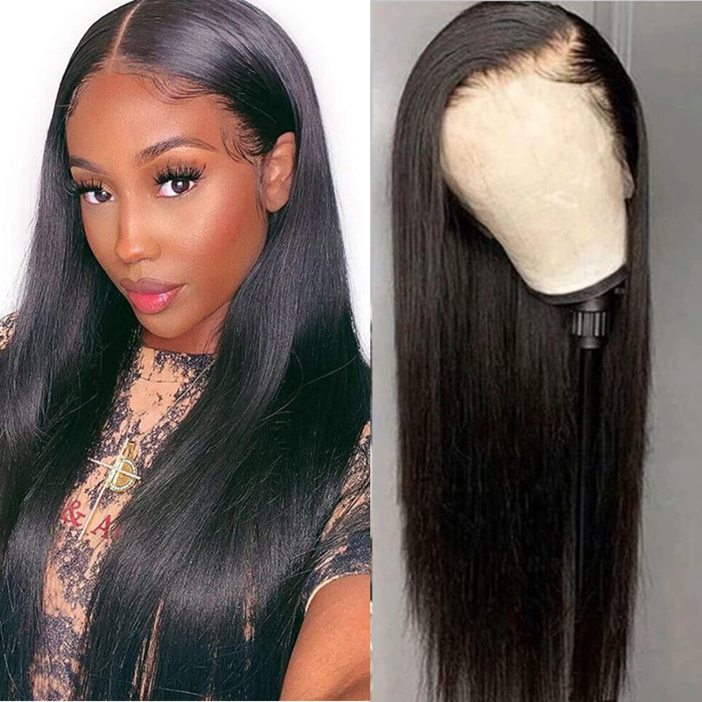 Missjay Unisex Black 30 Inch Lace Front Wigs Human Hair Brazilian Straight Human Hair Wigs For Women 13X4 Lace Frontal Wigs Pre Plucked Natural Hairline With