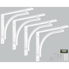 Classic Shelf Bracket Set by Balin Designs (White) for 10 inch - 12 inch Mantel Shelves L Brackets - Heavy Duty Decorative Metal Supports - Easy Insta