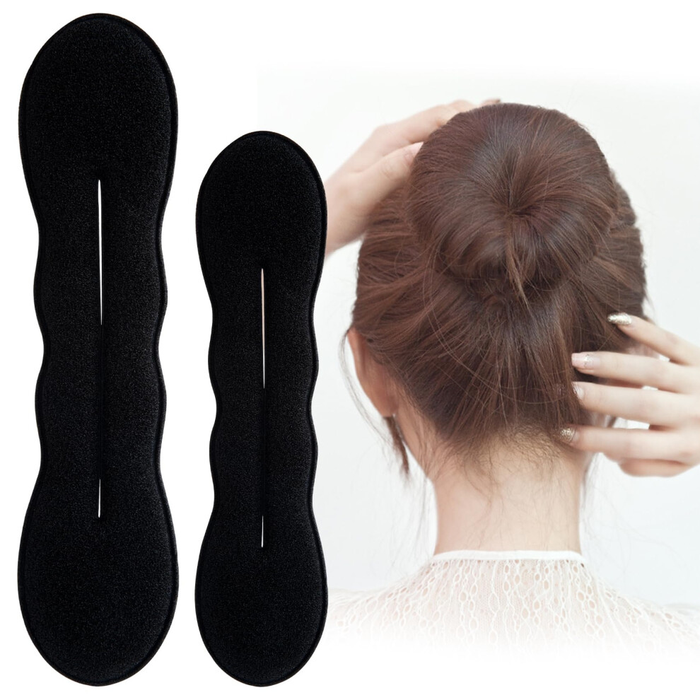 Beiqiya Unisex 2Pcs Sponge Hair Bun Maker For Women, Lazy Bun Shaper Curler Tool, Flexible Bun Updo Hair Accessories For Updos Ballet Buns French Twists- Bla