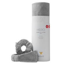 VOLO Luna Gray Hair Towel Spa Headband & Scrunchie Set | Ultra Soft Super Absorbent Quick Drying Nanoweave Fabric | Towel Hair Accessories | The Co