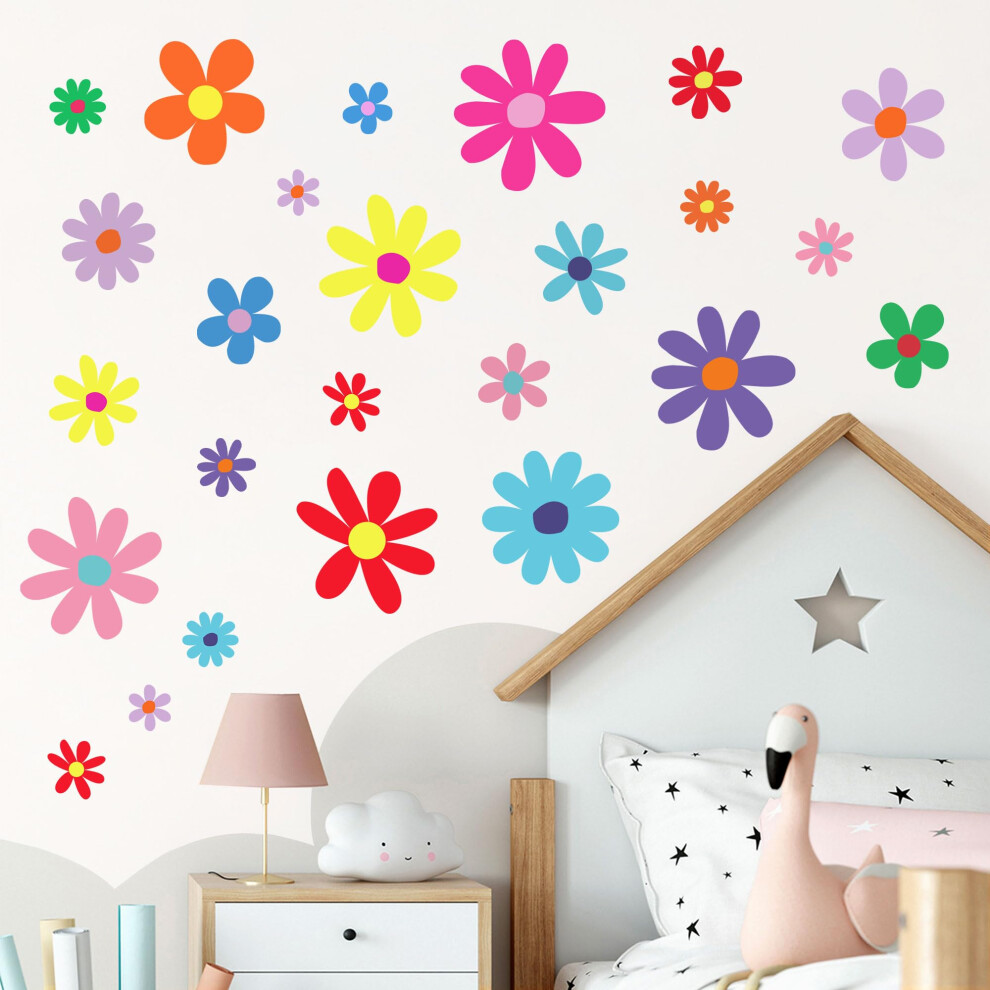 12 Sheets Daisy Wall Decals Boho Flower Wall Stickers Cute Kids Girls Room Decor Peel And Stick Floral Decals Toddler Nursery Playroom Living Room Bed Sondeng
