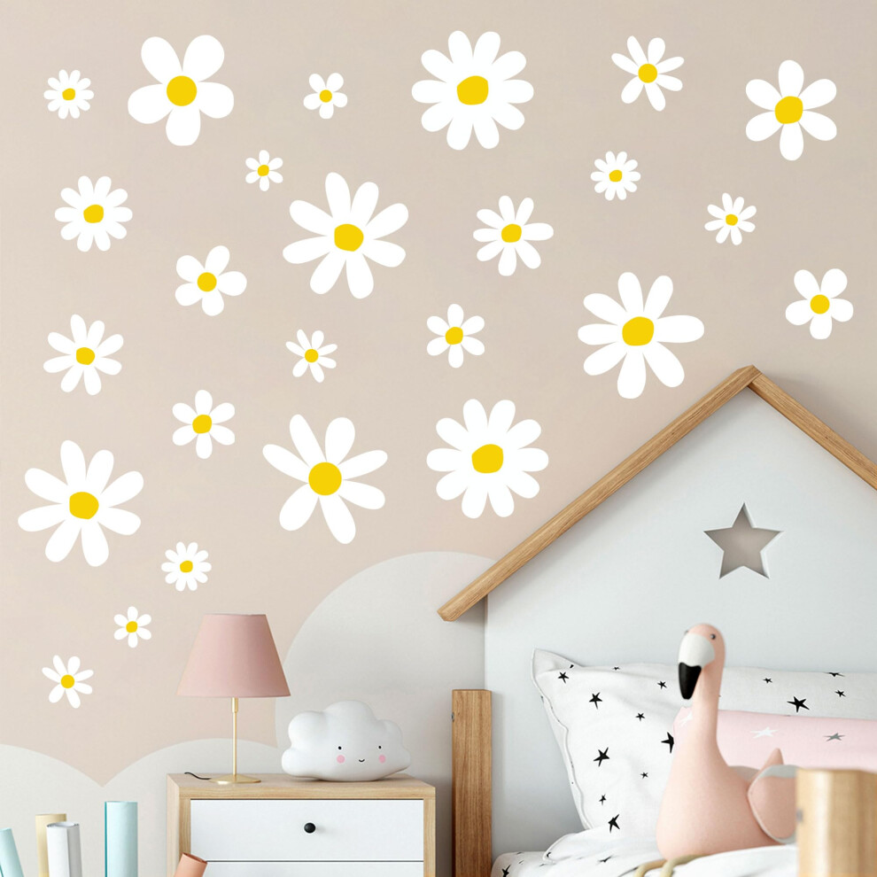 12 Sheets Daisy Wall Decals Boho Flower Wall Stickers Cute Kids Girls Room Decor Peel And Stick Floral Decals Toddler Playroom Living Room Bedroom Cla Sondeng