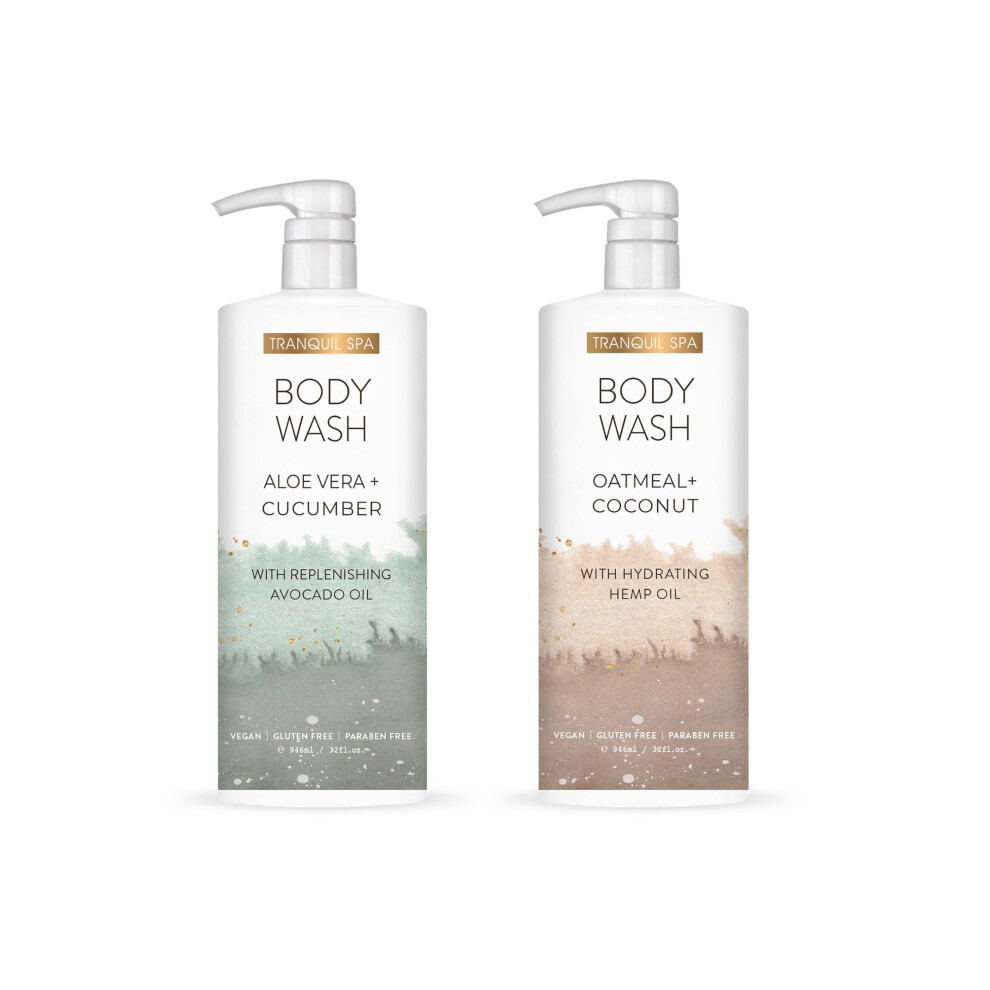 Tranquil Spa Body Wash Duo  Aloe Vera + Cucumber  Oatmeal + Coconut | Two 32oz bottles | Home and Body Company