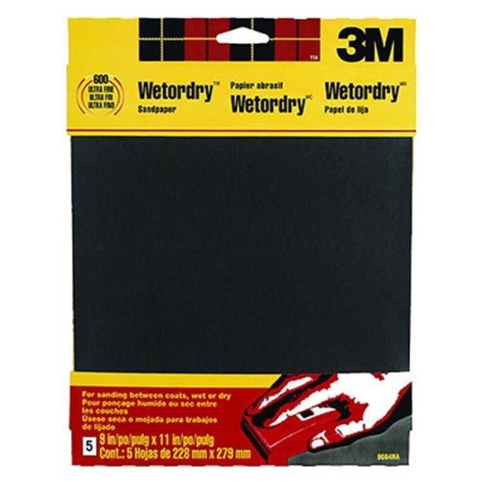 3M Wetordry Sandpaper  5 Sheets  9 in x 11 in  320 Grit  Extra Fine  Use for Wet and Dry Sanding  For Sanding Between Coats of Varnish  Lacquer  Paint
