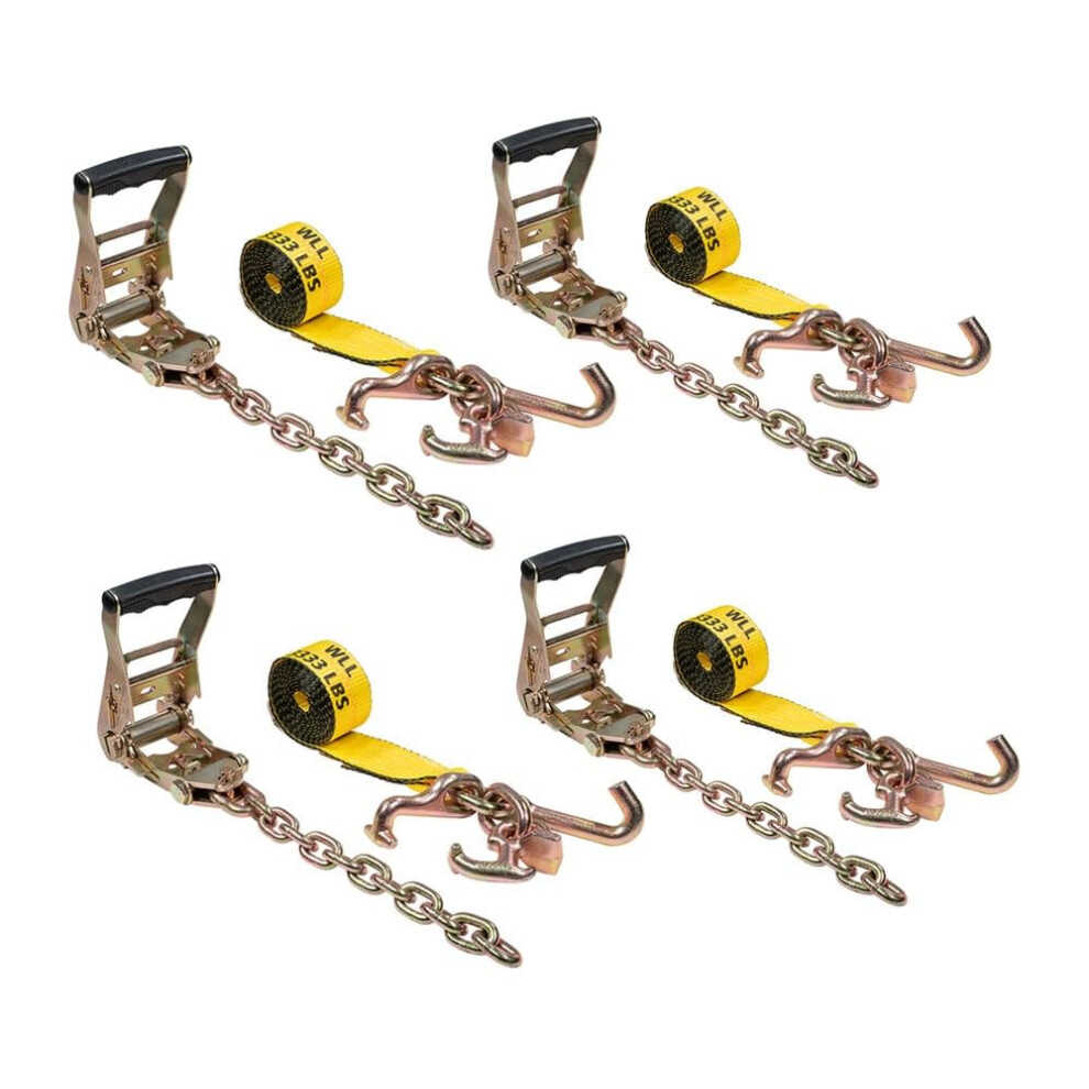 Mytee Products (4 Pack 2"""" Chain Ratchet Straps W/Rtj Tie Down Roll Back Tow Truck Car Hauler 840223623880