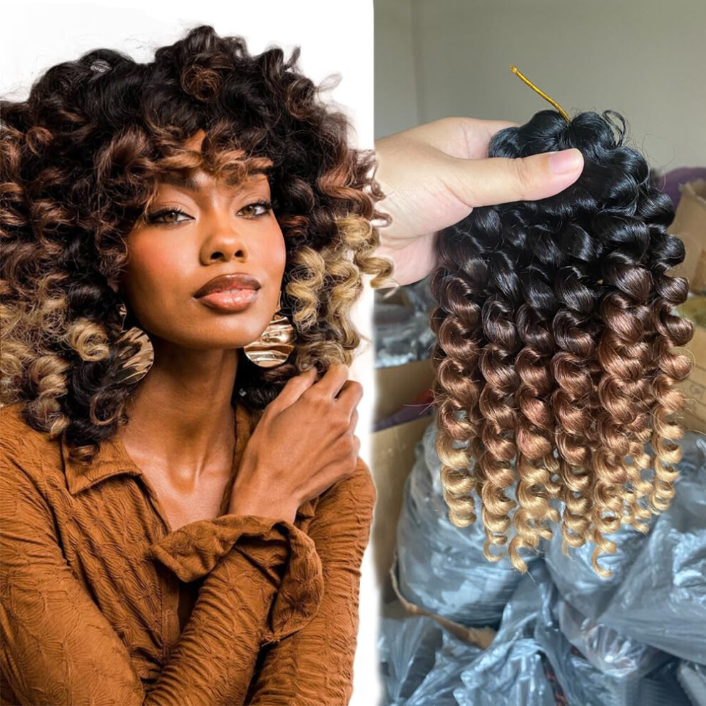 Sharopul Crochet Braids Hair 2X Ringlet Jumbo Wand Curl 3Pcs/Lot 8 Inch 20Roots Jamaican Curly Twist Synthetic Braiding Hair Crochet Extension(1B/30/27)