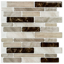 LONGKING Self-Adhesive Kitchen Backsplash Marble Look Decorative Tiles (10 Tiles) (Light Brown)