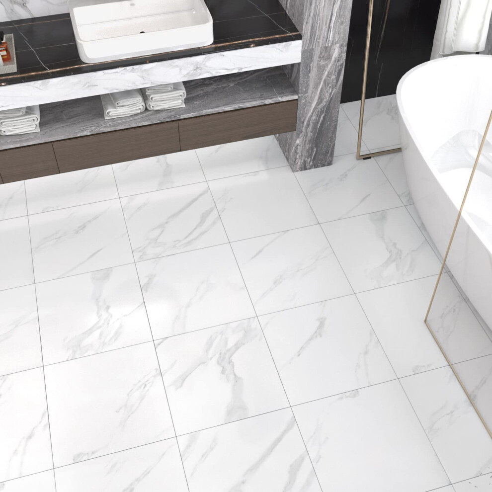 Westick White Marble Peel And Stick Floor Tile Bathroom Self Adhesive Floor Tiles Peel And Stick Waterproof Kitchen Floor Tiles Removable Marble Tile 016071777727