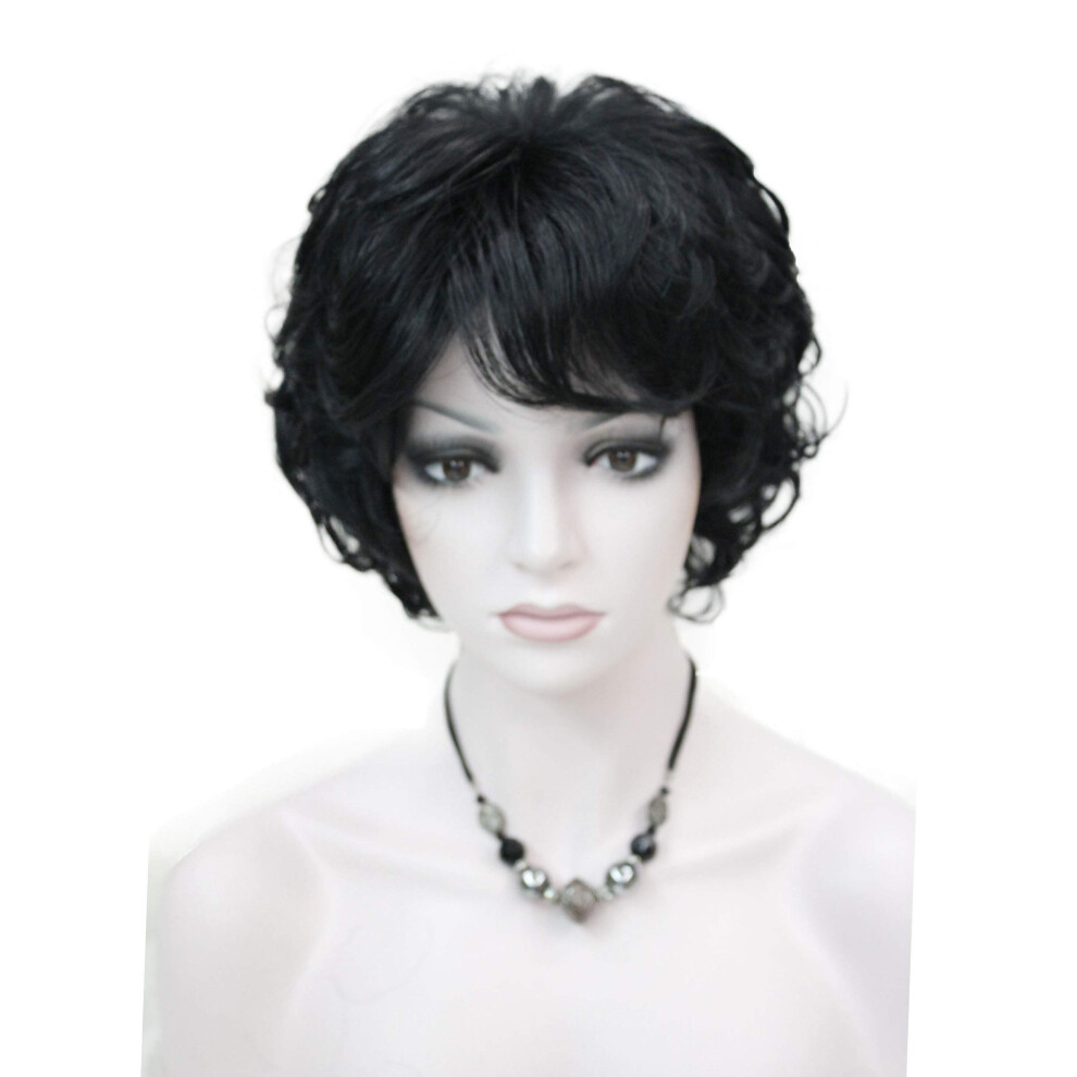 Wiginway Unisex Black Ladies Wigs Short Wavy Bob Wigs For Women Synthetic Capless Wig
