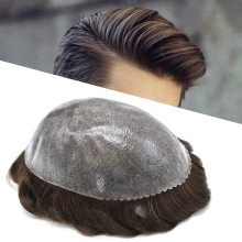Liryczne wlosy System wymiany wlosw meski - Pelna cienka cienka skra Toupee All Pu Hairpiece for Men - Human Hair Pieka szara biala czarna braz
