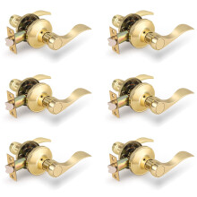 6Pack Wave Door Levers Passage Door Locksets in Polished Brass for Interior Doors Hallway Closet Left-Handed Right-Handed Doors Using