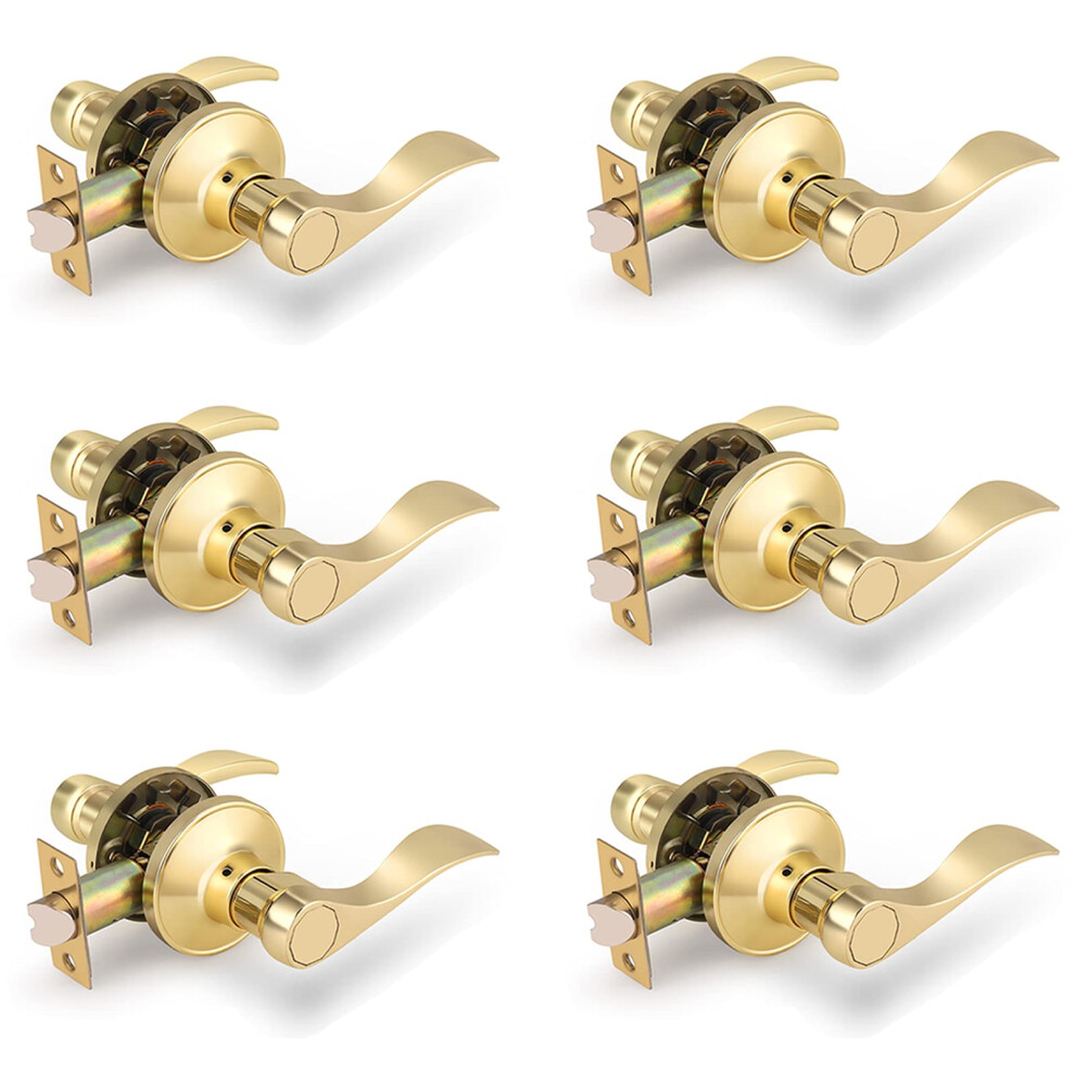 6Pack Wave Door Levers Passage Door Locksets In Polished Brass For Interior Doors Hallway Closet Left-Handed Right-Handed Doors Using 715668046177