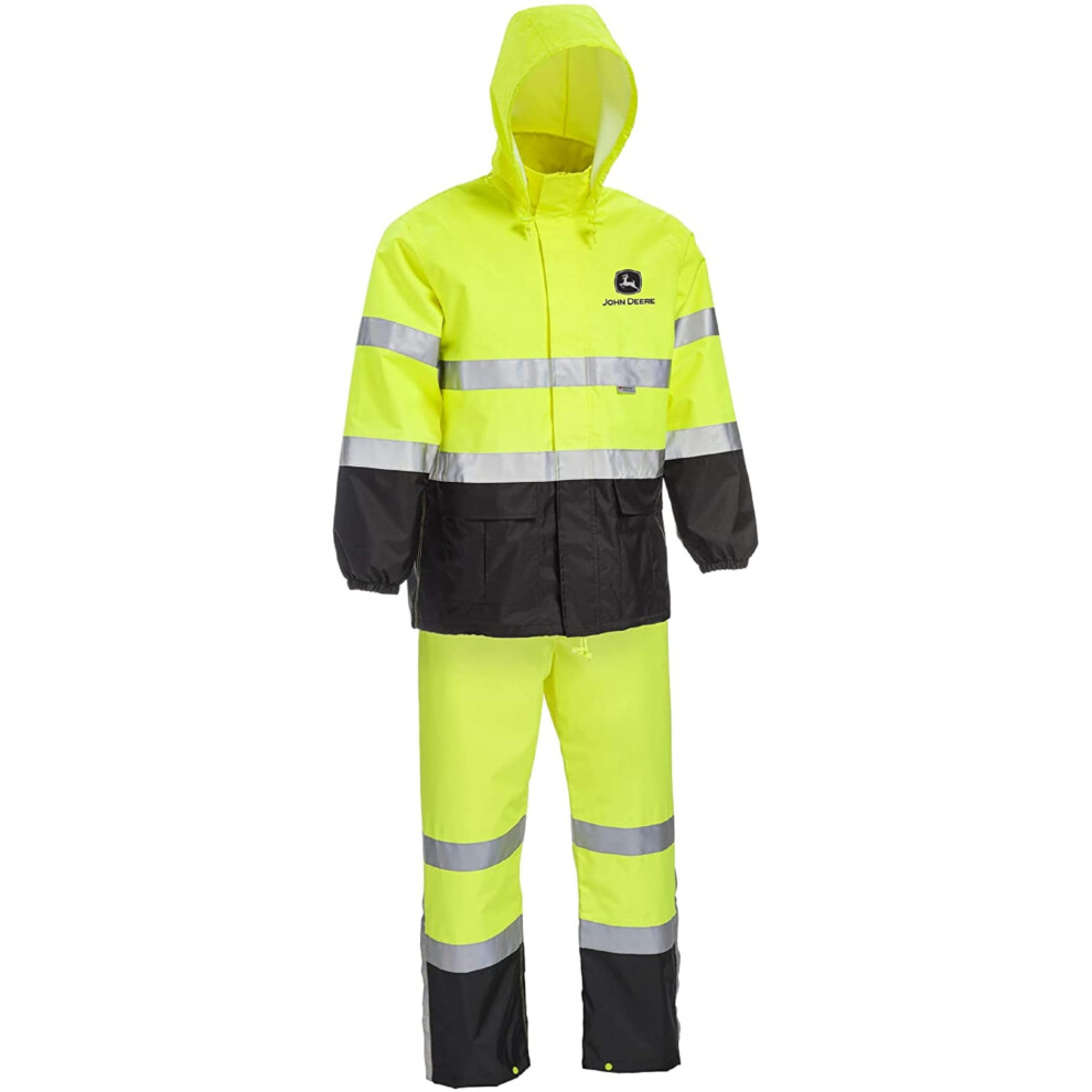 John Deere Unisex's High Visibility Rain Suit  Yellow  XXL