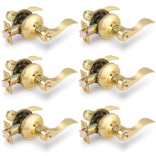 Gobrico Drop-Style Bedroom Bathroom Door Locksets Privacy Levers in Polished Brass Interior Door Locks 6Pack