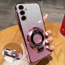 (Pink, Galaxy S24 Ultra) Luxury Glitter Plating Magnetic Holder Phone Case