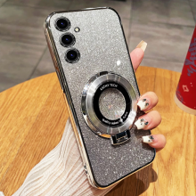 (silvery, Galaxy A14 5G) Luxury Glitter Plating Magnetic Holder Phone Case