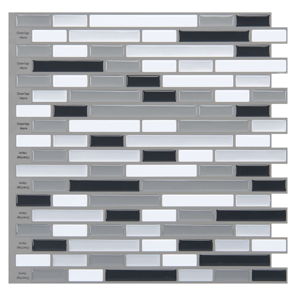 Art3d 12"""" X 12"""" Peel And Stick Tile Kitchen Backsplash Sticker Gray Brick (6 Tiles) 737080999312