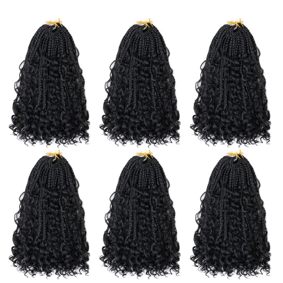 Flosius 6 Packs Goddess Box Braids Crochet Hair With Curly Ends 14 Inch Short Crochet Box Braids Synthetic Braiding 3X Bohemian Crochet Hair For Black