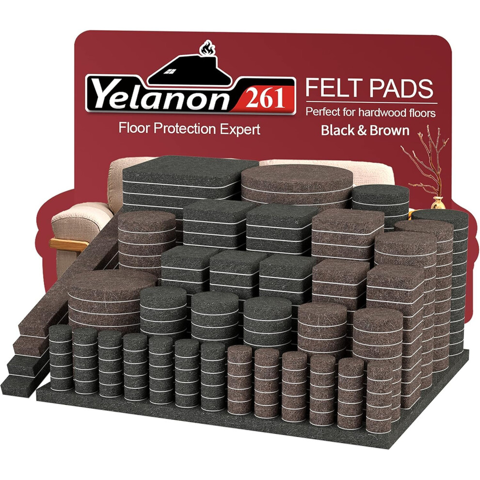 Yelanon Vilt Meubelbeschermers Voor Hardhouten Vloeren - 261 Stuks Premium Vloerbeschermers Voor Meubels Viltbeschermers Voor Stoelpoten Zwart & Bruin-image