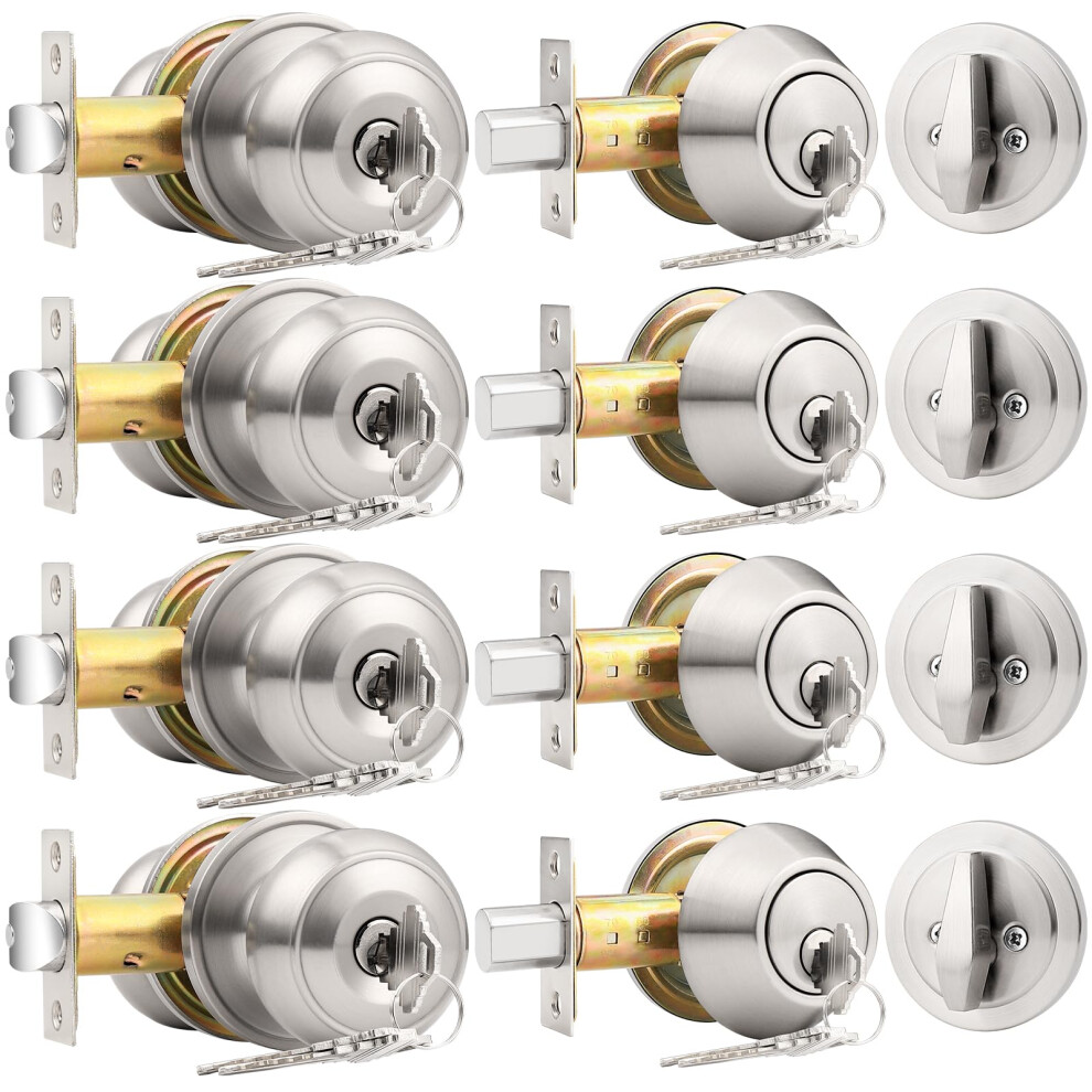 Probrico Entry Door Knob And Single Cylinder Deadbolt Lock Combo Set Keyed Alike Satin Nickel Set Of 4 6941154041805
