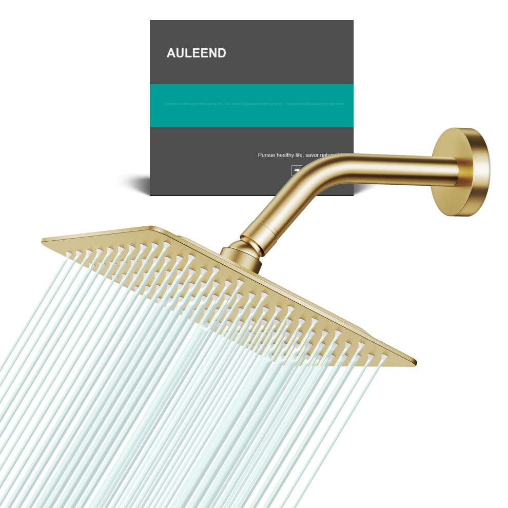 AULEEND Rain Shower Head  Work with any decorative style All Metal Rainfall Shower Head (Brushed Gold  8)-image-OPC-PGFPT8C-NEW