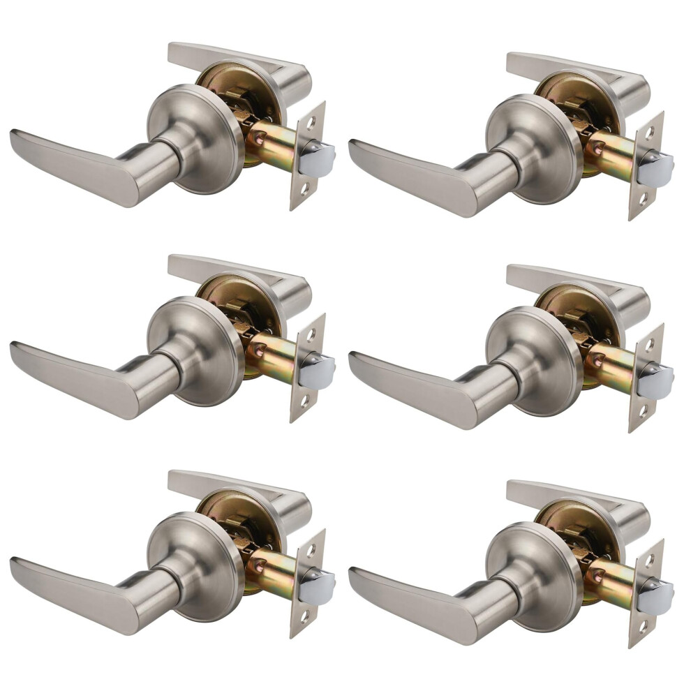 Confezione Da 6 Maniglie Per Porte Di Passaggio Manren, Con Serratura Universale, In Nichel Spazzolato (Mr802Pa-6)-image