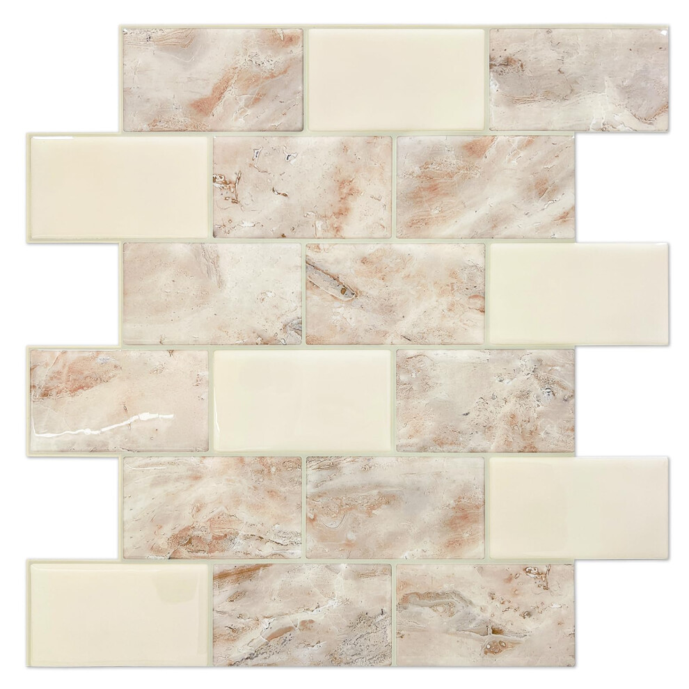 Stickgoo 10-Sheet Subway Tiles Peel And Stick Backsplash Brown Marble Look Stick On Tiles Kitchen Backsplash (Thicker Design) 744173536651