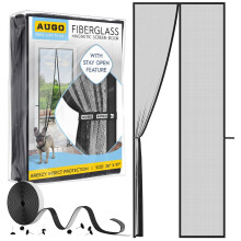 AUGO Magnetic Fiberglass Screen Door - Self Sealing Heavy Duty Hands Free Mesh Partition Keeps Bugs Out - Door Screen Magnetic Closure - Patent Pen