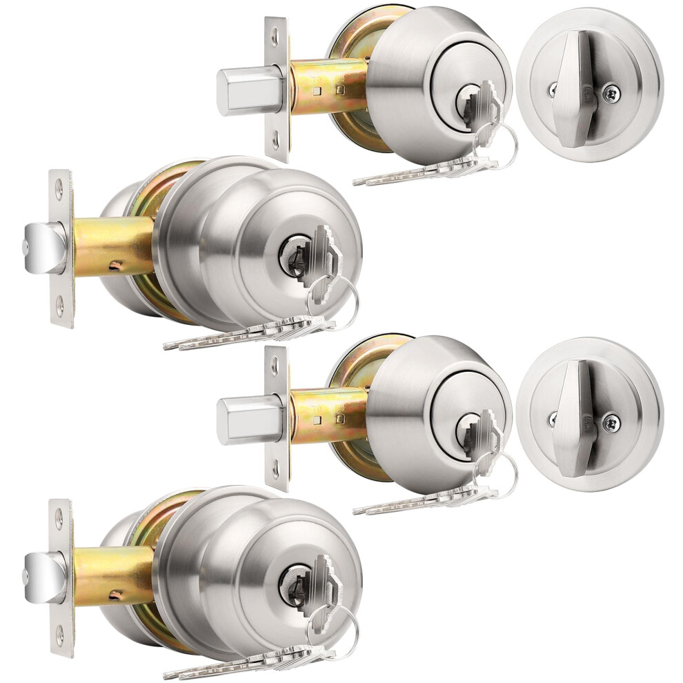 Probrico Front Door Entry Handles Lockset And Single Cylinder Deadbolt Combination Set Satin Nickel (2 Pack) Keyed Alike 6941154041782